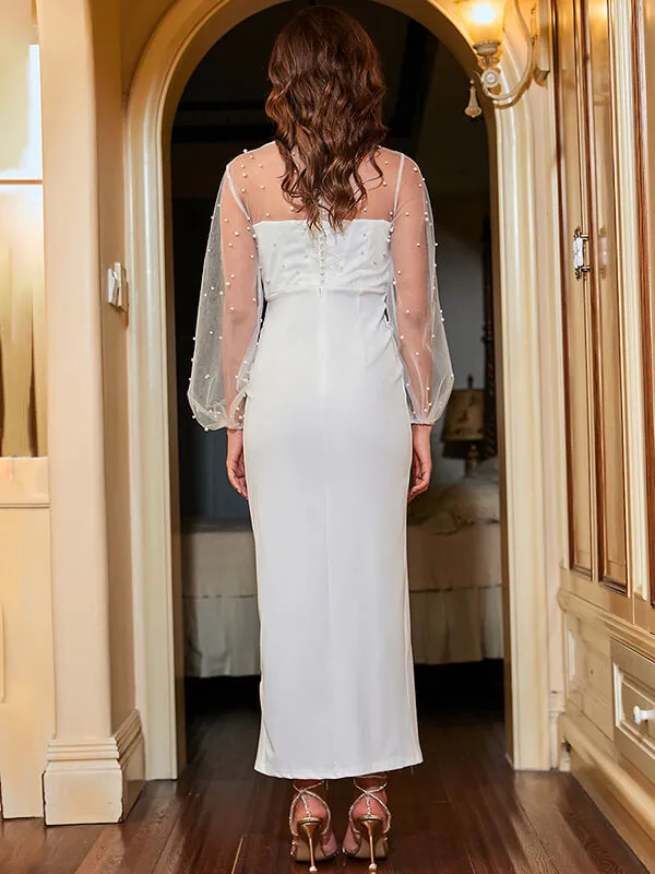 Airchics robe longue tulle fendu le côté pearl manches longues élégant cocktail
