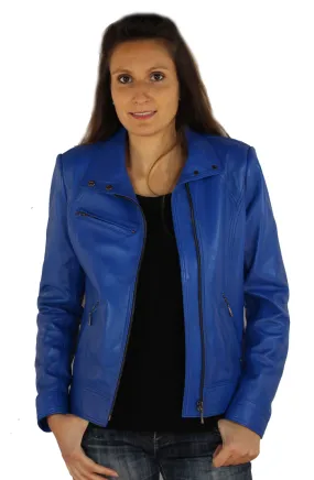 blouson cuir bleu pour femme