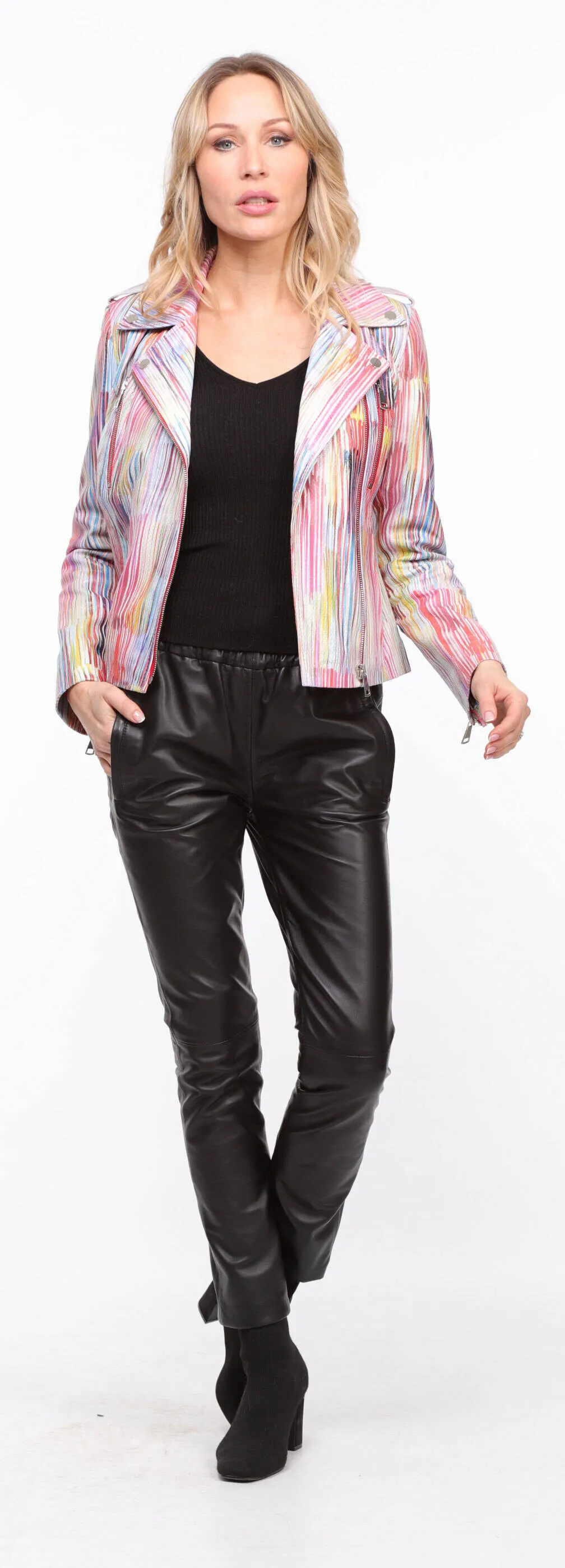 Blouson cuir femme multicolor biker