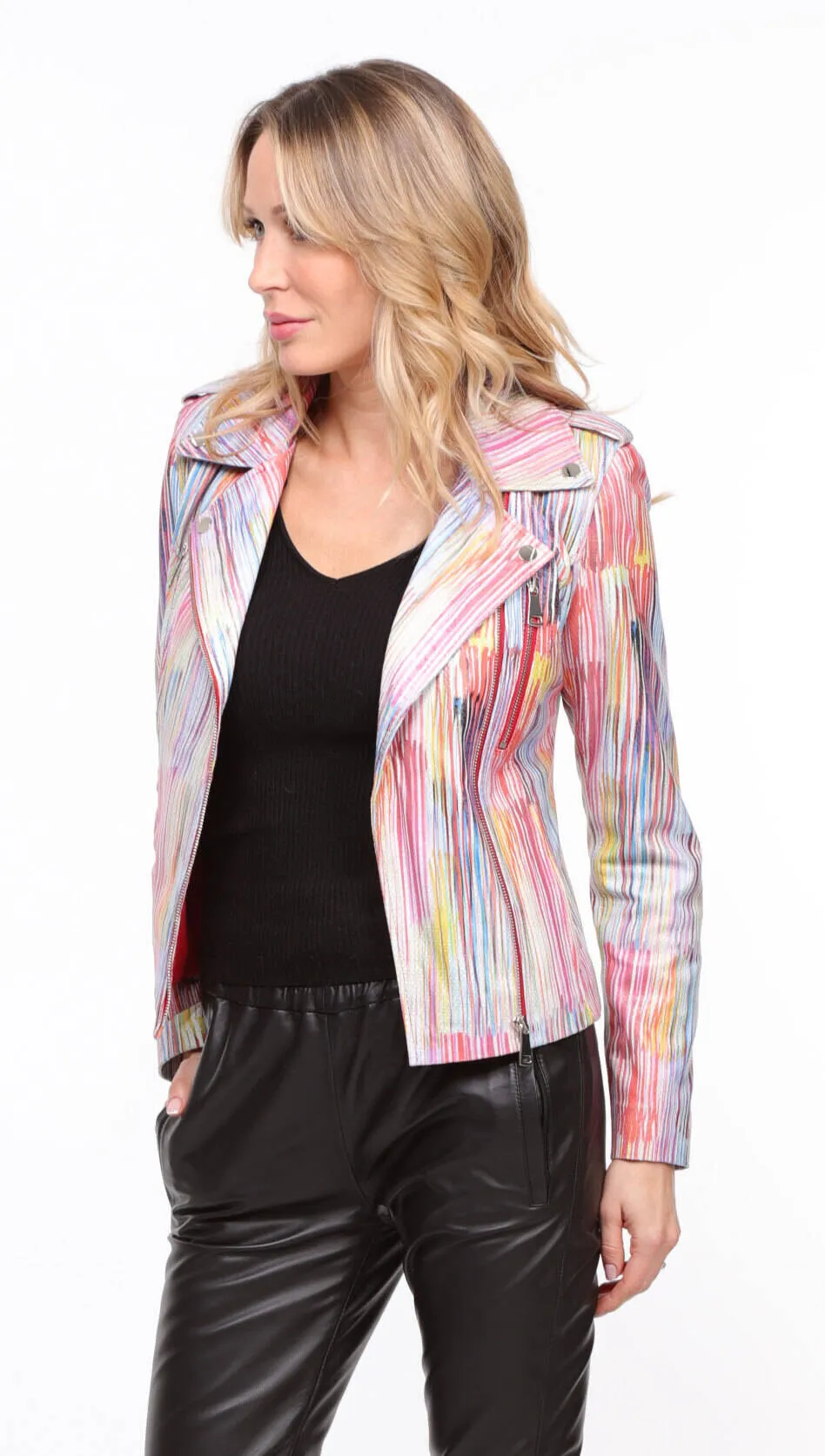 Blouson cuir femme multicolor biker