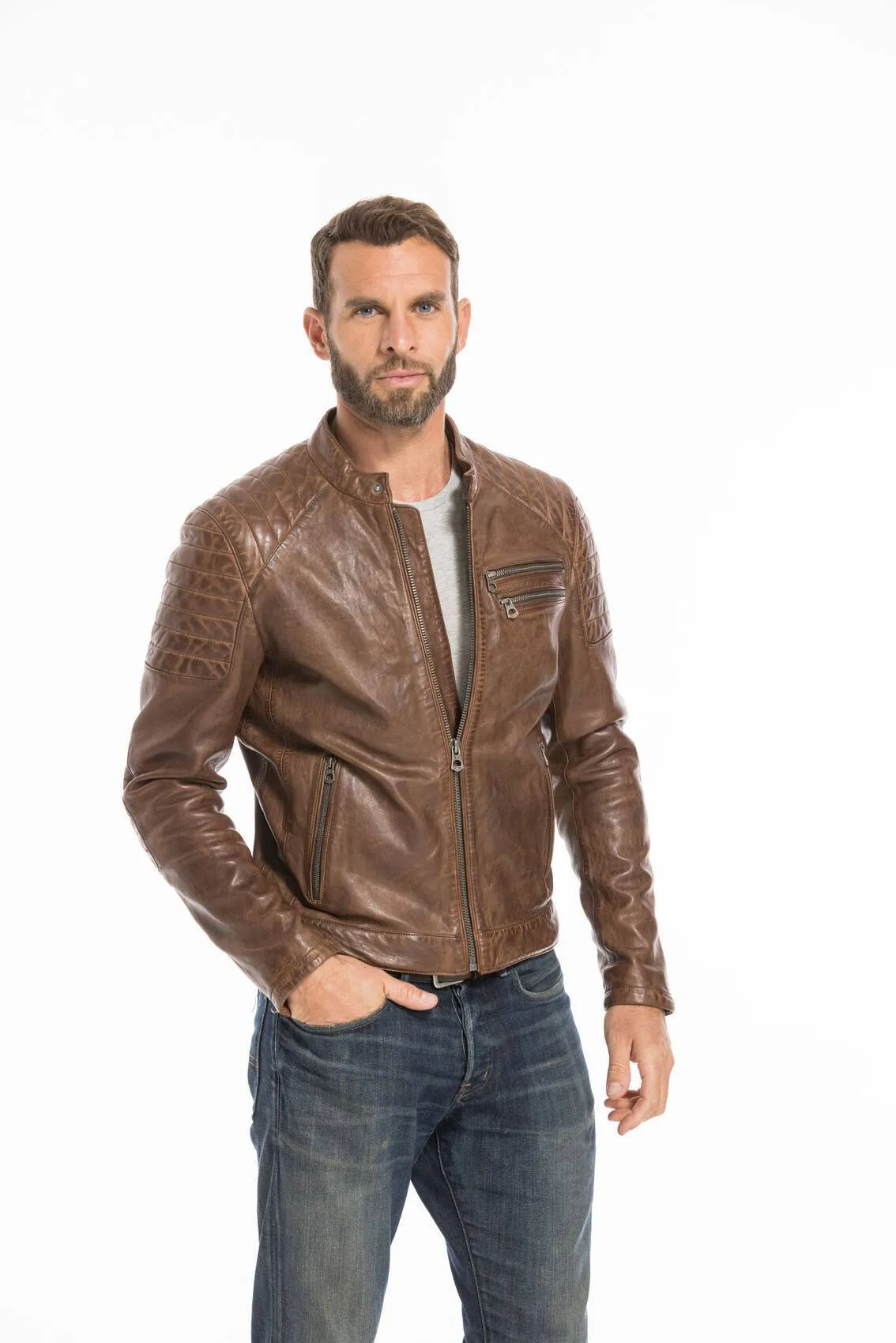 Blouson cuir homme dark cognac