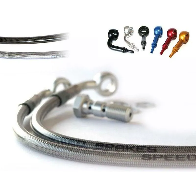 Durite de frein avant d'aviation SPEEDBRAKES carbone/raccord bleu Aprilia STRADA PEGASO 650