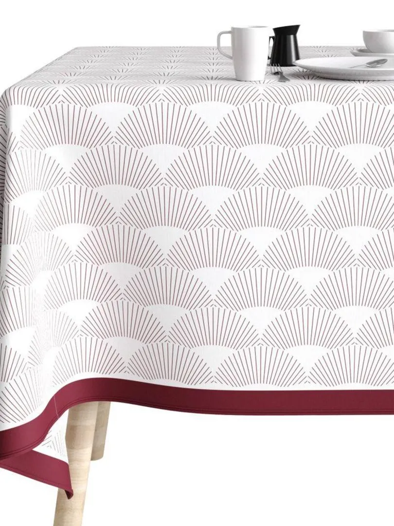 Nappe rectangulaire anti tache en Coton - Eclat Prune - Blanc