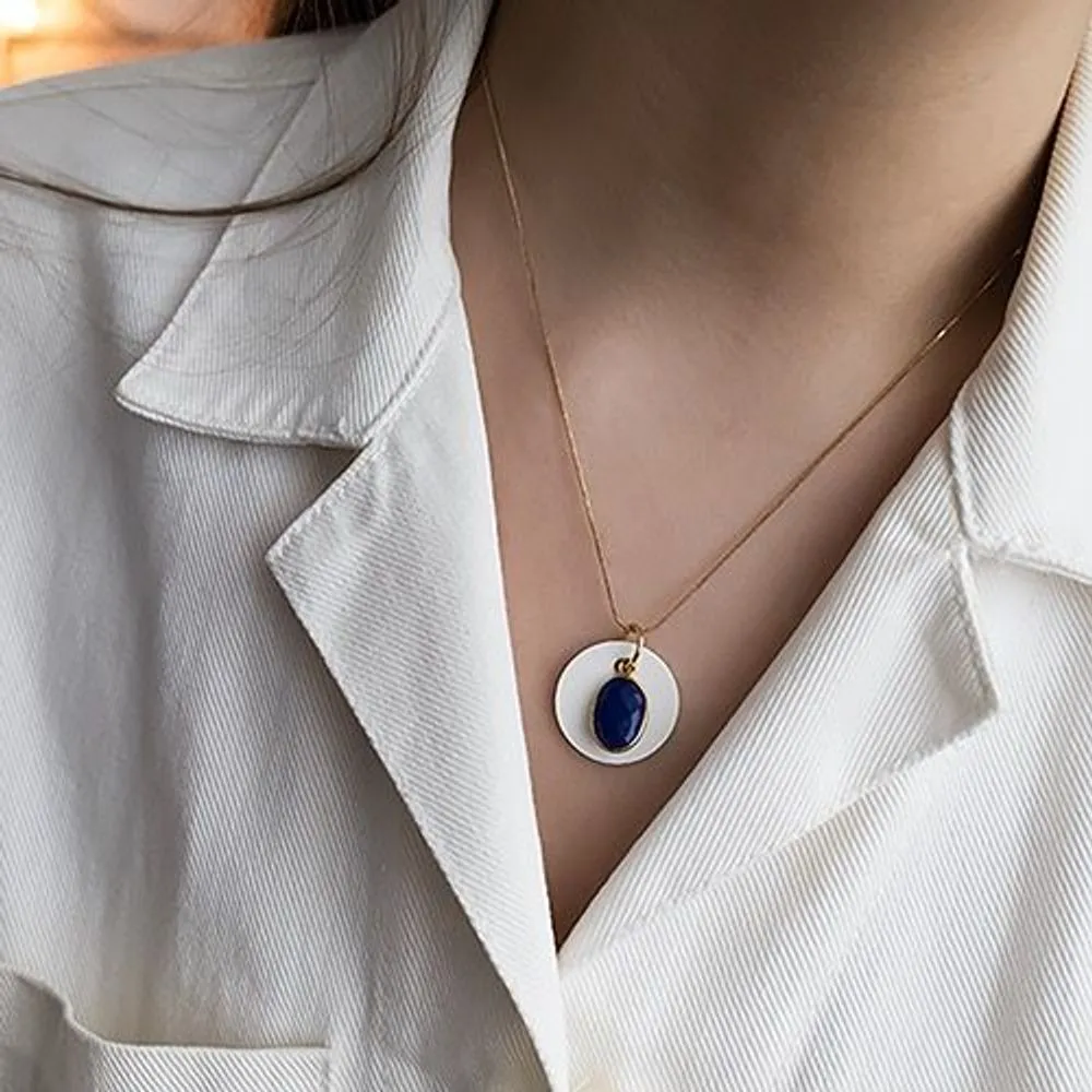 Olfactory necklace “palais royal lapis lazuli” in limoges ceramic to be perfumed