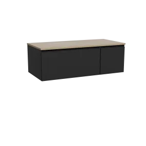 Storke Edge meuble salle de bains suspendu 110 x 52 cm noir mat avec Panton tablette simple en mélaminé chêne brut